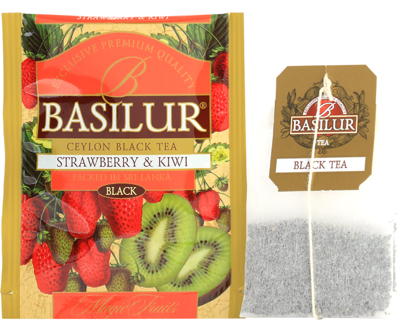 Basilur Tea - Strawberry & Kiwi Black Tea - 25 Enveloped Tea Sachets ...